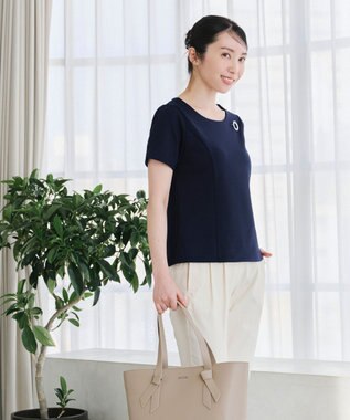 Tiaclasse 【UVカット・吸水速乾】 “きれい見え” パネルラインカットソートップス ネイビー