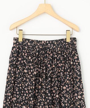 組曲 L ギャザーライトデシン パンツ ブラック×ピンクフラワー系