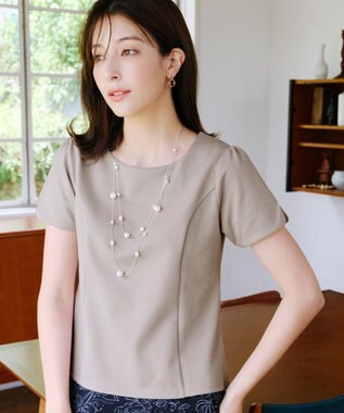 Tiaclasse 【UVカット・吸水速乾】 “きれい見え” パネルラインカットソートップス グレージュ