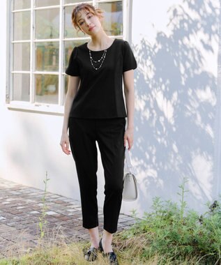 Tiaclasse 【UVカット・吸水速乾】 “きれい見え” パネルラインカットソートップス ブラック