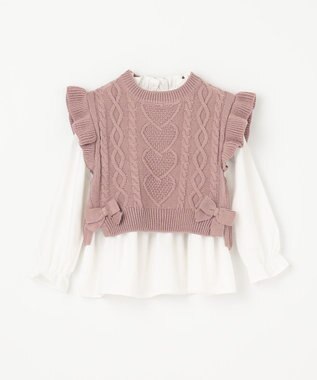 ANY KIDS ニットベストレイヤードチュニック ピンク×エクリュ