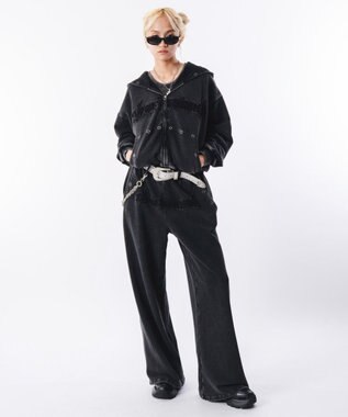 WEGO 【ウエストゴム/ユニセックス着用ITEM】ブリーチハトメスウェットパンツ ブラックその他