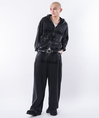 WEGO 【ウエストゴム/ユニセックス着用ITEM】ブリーチハトメスウェットパンツ ブラックその他