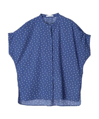 Green Parks ドット柄タックスリーブブラウス Blue