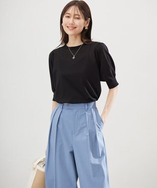 組曲 L シアーパフ袖 ニット ブラック系