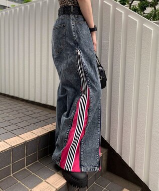 WEGO 【ユニセックス着用ITEM】ジャージドッキングZIPデニムパンツ ピンク