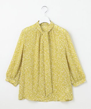 自由区 【洗える】ウェーブパターンプリント ブラウス ピスタチオ系