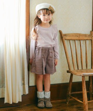 ANY KIDS 肩レース長袖Tシャツ ミルクティー