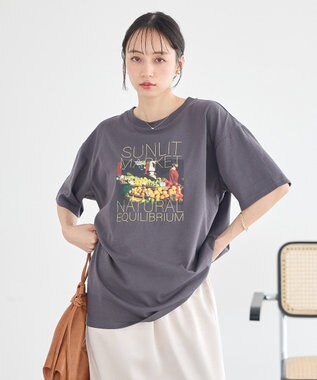 earth music&ecology アソートプリントＴシャツ Charcoal Gray