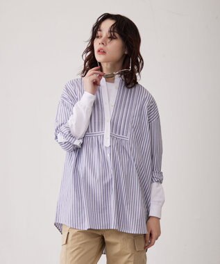 J.PRESS YORK STREET 【WOMEN】クレリックバンドドレス シャツ ブルー系1