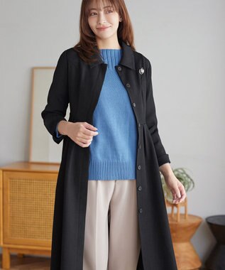 Tiaclasse 綿混リブ使いボートネックニットプルオーバー ブルー