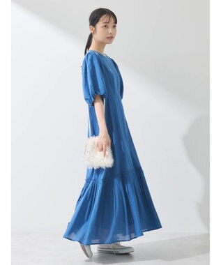 earth music&ecology コットンボイルパフスリーブワンピース Blue
