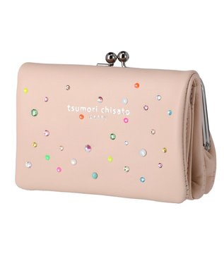 tsumori chisato CARRY キラキラ石 がま口 2つ折り財布 ベージュ