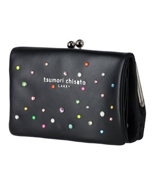 tsumori chisato CARRY キラキラ石 がま口 2つ折り財布 ブラック