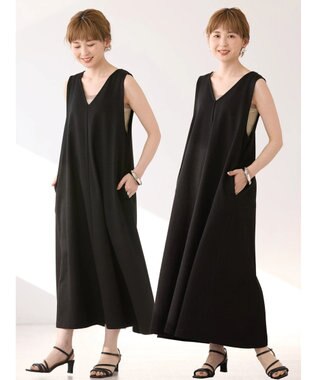 AMERICAN HOLIC 丈違いジョーゼットＶネックワンピース Black