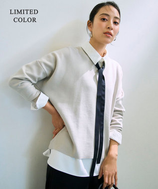 ICB L 【WEB限定カラーあり】マラボーテＷジョーゼット ボウタイ付きシャツカラートップス