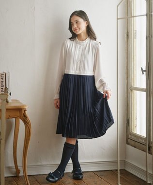 組曲 KIDS 【150-170㎝】グレンチェックジャケット＆プリーツワンピース セット ネイビー×チェック系