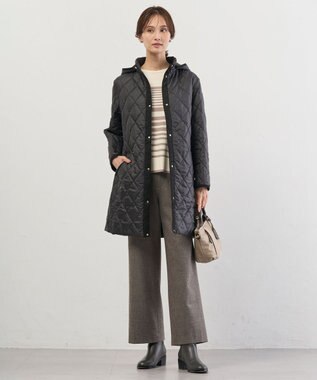 J.PRESS LADIES S 【WEB限定カラーあり・2way】コンパクトタフタキルティング  フーデッド コート ブラック系