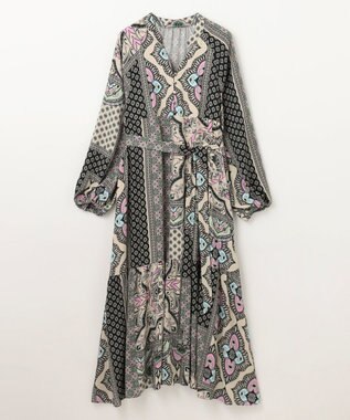 GRACE CONTINENTAL カフタンプリントロングワンピース ベージュ