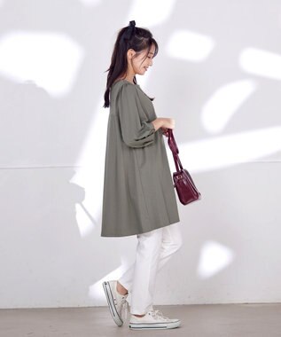 Tiaclasse 【洗える】大人可愛いバックフレアカットチュニック グレージュ