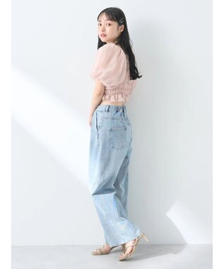 earth music&ecology パフスリーブシャーリングブラウス Pink Beige