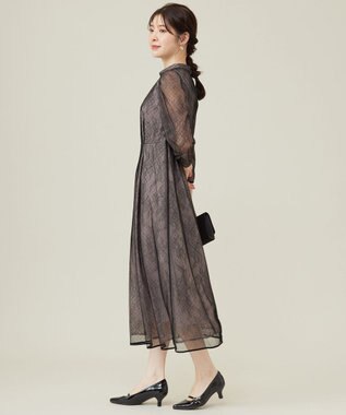 ANY SIS 【洗える】 ドットチュールレース ドレス ローズグレー×ブラックレース