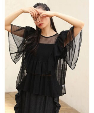 Green Parks ■ＥＳＣＡＲ　ドットチュールフレアヨークプルオーバー Black