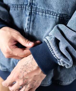 WEGO 【ユニセックス着用ITEM/MLサイズ展開】ワーカーズフードブルゾン デニム淡加工色