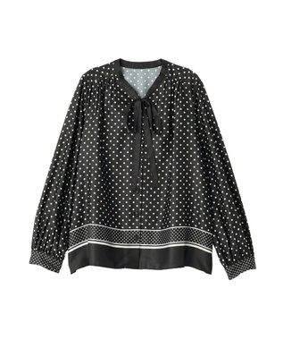 YECCA VECCA ドットパネル柄リボンブラウス Black