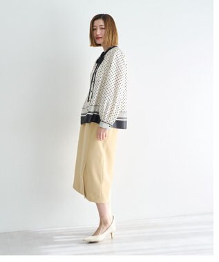 YECCA VECCA ドットパネル柄リボンブラウス Ivory