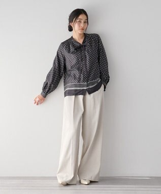 YECCA VECCA ドットパネル柄リボンブラウス Black