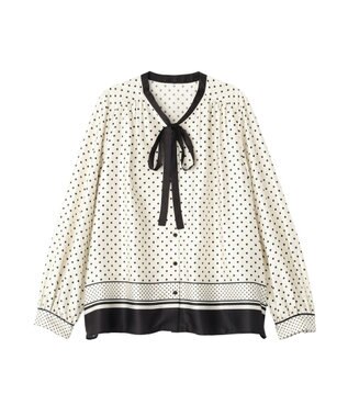 YECCA VECCA ドットパネル柄リボンブラウス Ivory