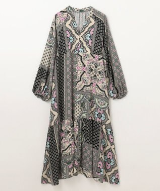 GRACE CONTINENTAL カフタンプリントロングワンピース ベージュ