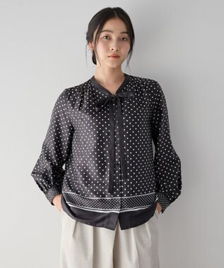 YECCA VECCA ドットパネル柄リボンブラウス Black