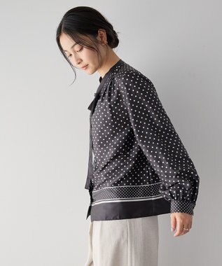 YECCA VECCA ドットパネル柄リボンブラウス Black