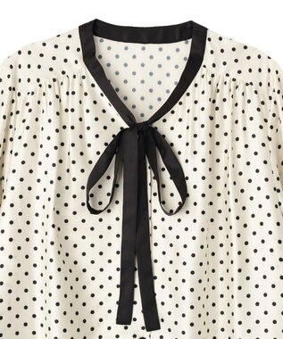 YECCA VECCA ドットパネル柄リボンブラウス Ivory