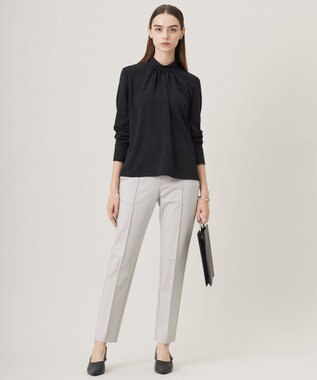 ICB L 【洗える】ストレッチジョーゼット ハイネックブラウス ブラック系