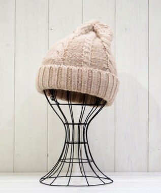 石田製帽 ベビーアルパカ　アラン編みワッチ ベージュ