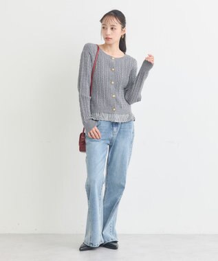 earth music&ecology 【予約】プリーツレイヤーケーブルニットカーディガン Gray