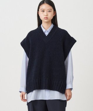 WOOL MOLE | Vネックベスト, NAVY, 02