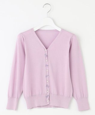 Feroux リボンパール七分袖 カーディガン ライラック系