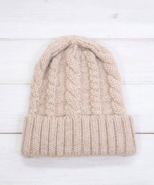 石田製帽 ベビーアルパカ　アラン編みワッチ ベージュ