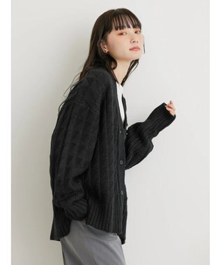 AMERICAN HOLIC スクエア柄Ｖネックニットカーディガン Black