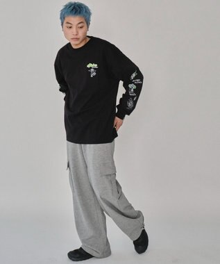 WEGO 【ユニセックス着用ITEM】別注VISIONグラフィックスリーブプリントT（LS） ブラック