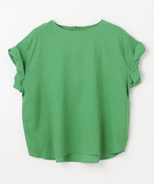 ANY 【手洗い可】ヨーロピアンリネンツイストスリーブブラウス グリーン