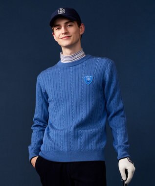 23区GOLF 【MEN】【ウォッシャブル】ストレッチ カラーニット サックスブルー系