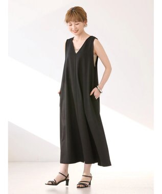 AMERICAN HOLIC 丈違いジョーゼットＶネックワンピース Black