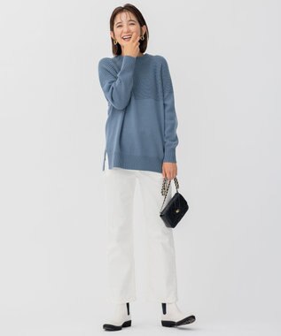 23区 【洗える】ウールコード モックネック 切り替え編み ニット ブルーグレー系