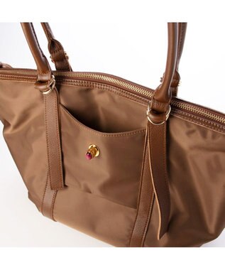 UNBILLION ペルケ perche / ナイロン×牛革かぶせジェムストーントートバッグ ブラウン