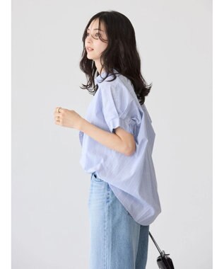 AMERICAN HOLIC ＵＶカット袖タックフレンチスリーブシャツ Stripe Navy